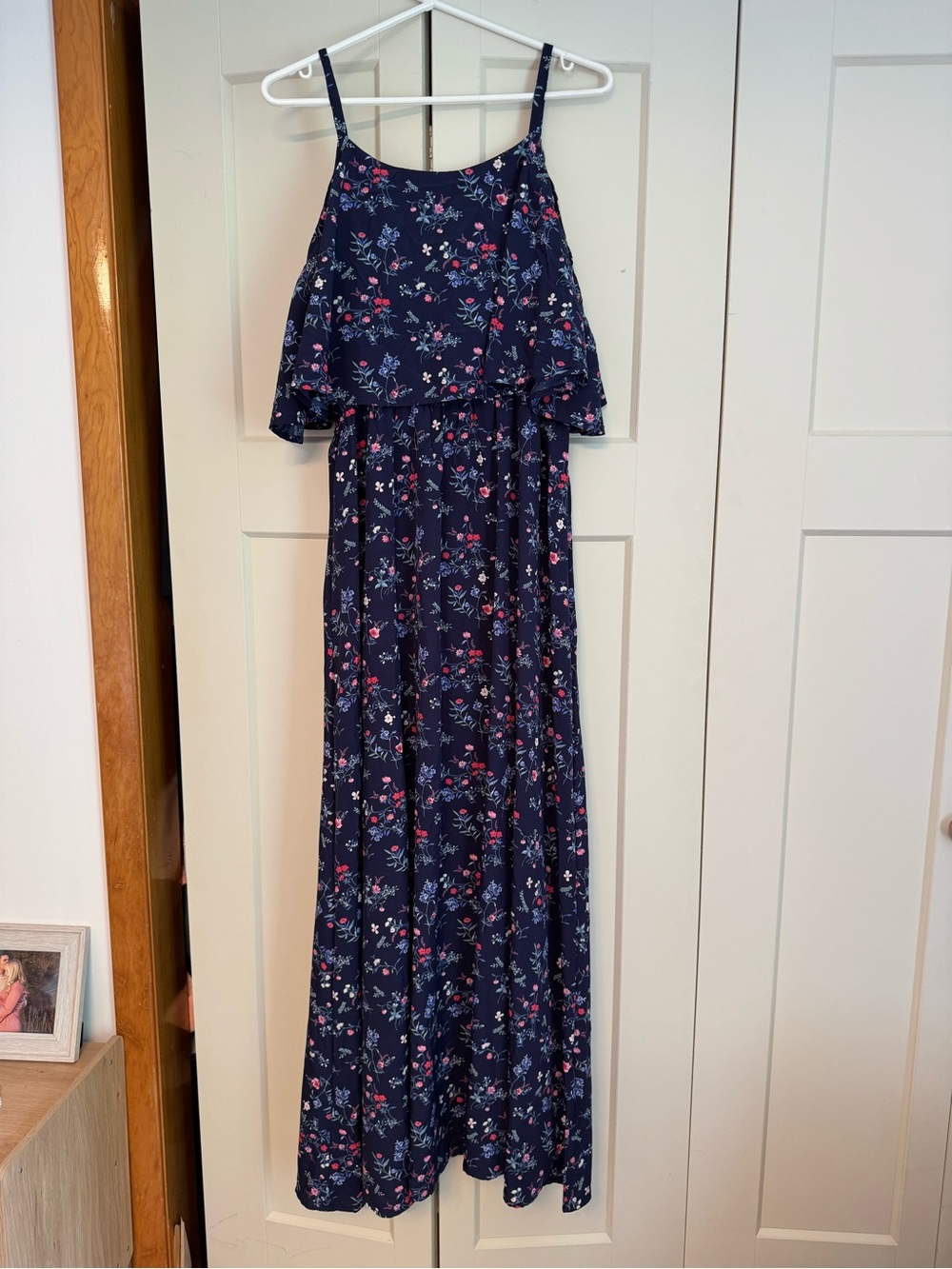 SHEIN navy blue floral off shoulder dress